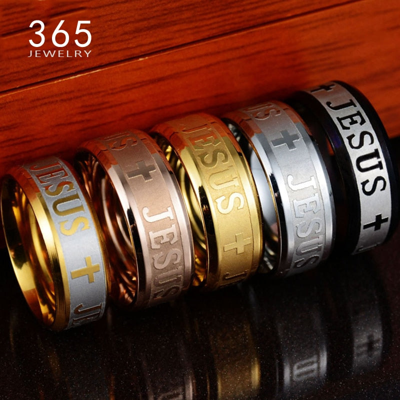 Europe Classic Jewelry Stainless Steel Letter Bible Rings Black Silver Rose Gold Band Jesus Cross Ring for Men Women Prayer - Trotman Graves