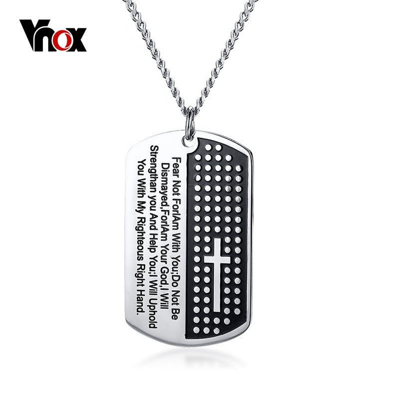 Vnox Bible Verse Pendant Necklace for Men Stainless Steel Cross Necklace Male Christian Prayer Jewelry Free Chain 24" - Trotman Graves