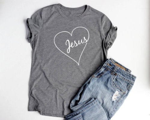 Jesus heart graphic women fashion t-shirt Christian faith grunge goth tees cool girl gift tumblr vintage tops unisex art tshirt - Trotman Graves