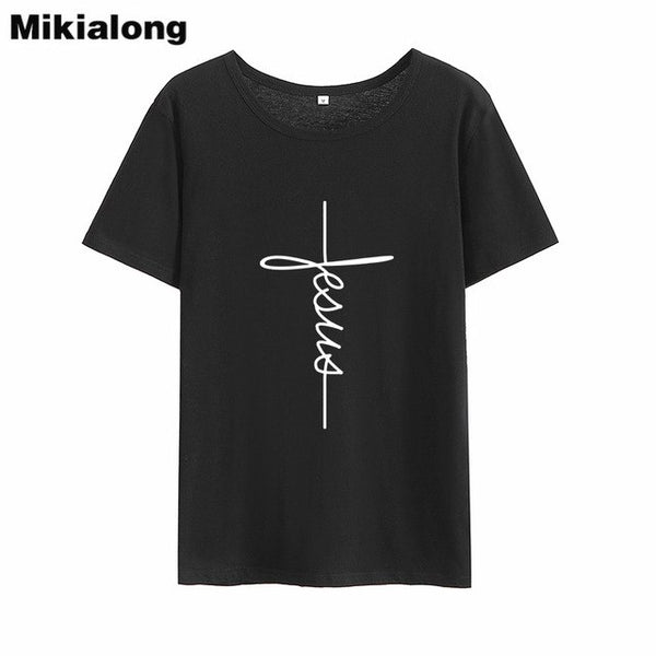 Mikialong Jesus Harajuku Printed Tshirt Women Summer Cotton T Shirt Women Black Basic Tee Shirt Femme Tumblr Women Tshirt Top - Trotman Graves