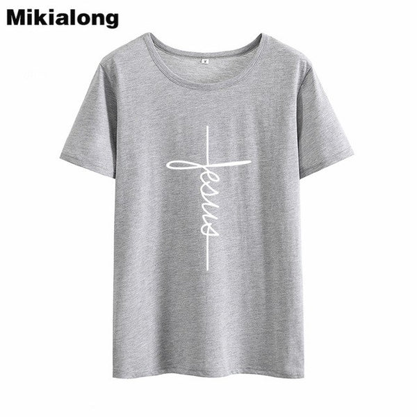 Mikialong Jesus Harajuku Printed Tshirt Women Summer Cotton T Shirt Women Black Basic Tee Shirt Femme Tumblr Women Tshirt Top - Trotman Graves