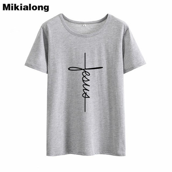 Mikialong Jesus Harajuku Printed Tshirt Women Summer Cotton T Shirt Women Black Basic Tee Shirt Femme Tumblr Women Tshirt Top - Trotman Graves