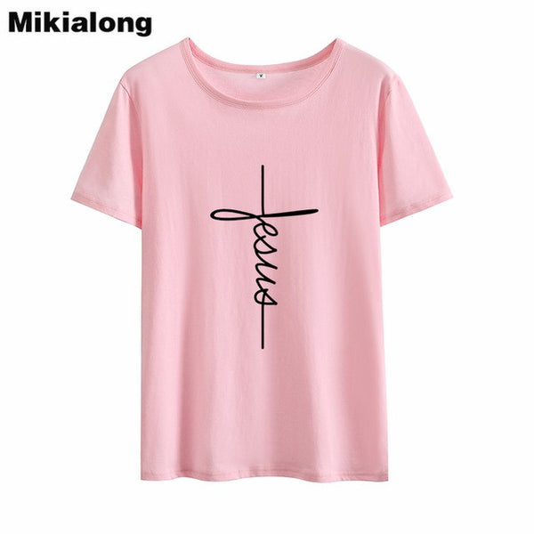 Mikialong Jesus Harajuku Printed Tshirt Women Summer Cotton T Shirt Women Black Basic Tee Shirt Femme Tumblr Women Tshirt Top - Trotman Graves