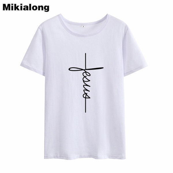 Mikialong Jesus Harajuku Printed Tshirt Women Summer Cotton T Shirt Women Black Basic Tee Shirt Femme Tumblr Women Tshirt Top - Trotman Graves