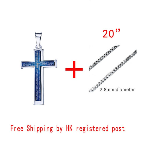 Men's Blue Cross Necklace Pendant - Trotman Graves